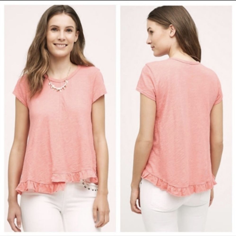 Anthropologie Left of Center Coral asymmetrical hem Blouse